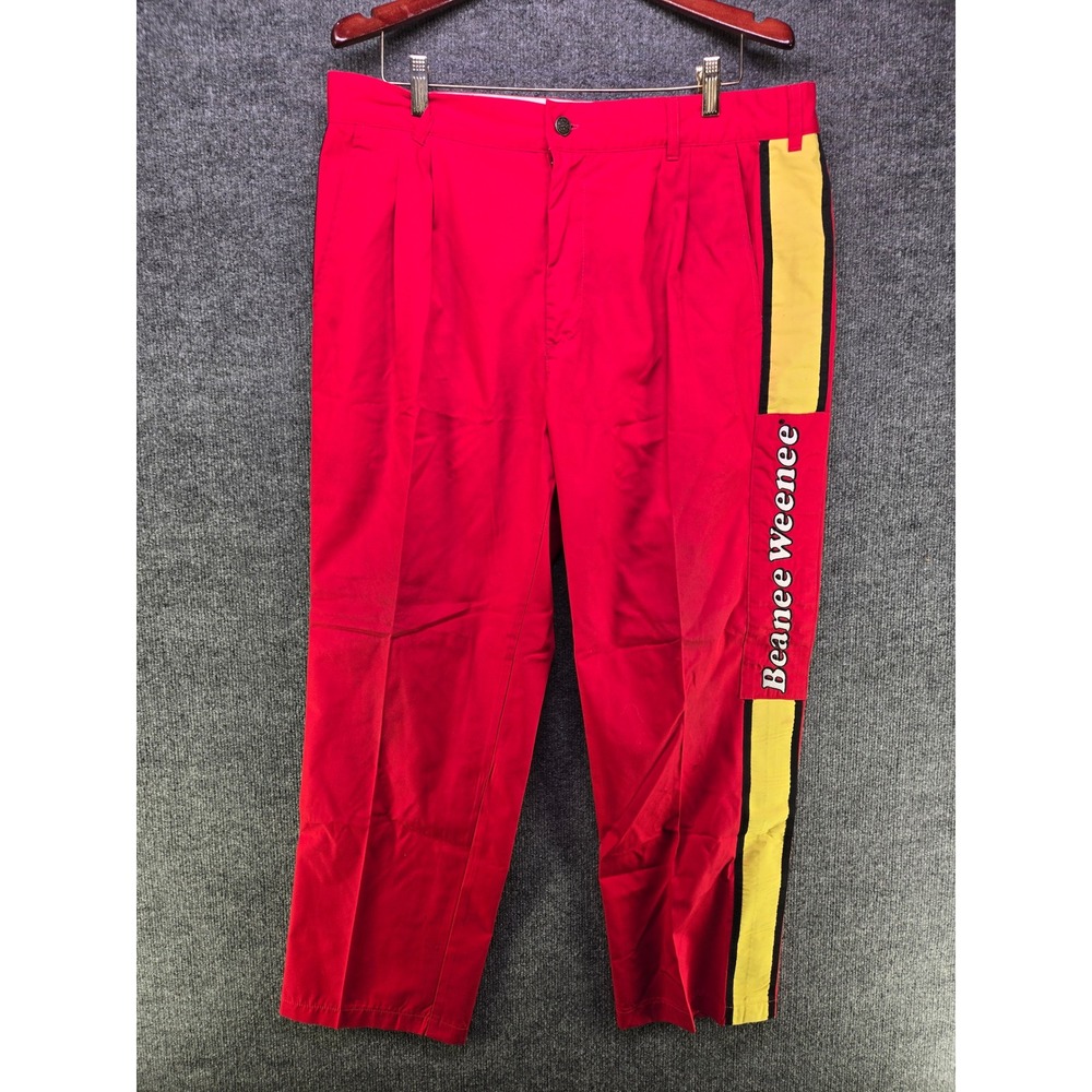 Vintage Simpson Beanee Weenee Racing Crew Pants Red Yellow Stripe Mens 38x28 USA
